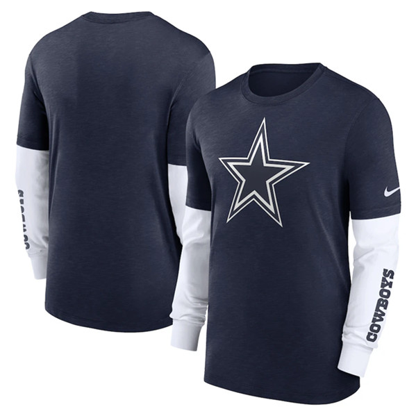 Men's Dallas Cowboys Heather Navy Slub Fashion Long Sleeve T-Shirt